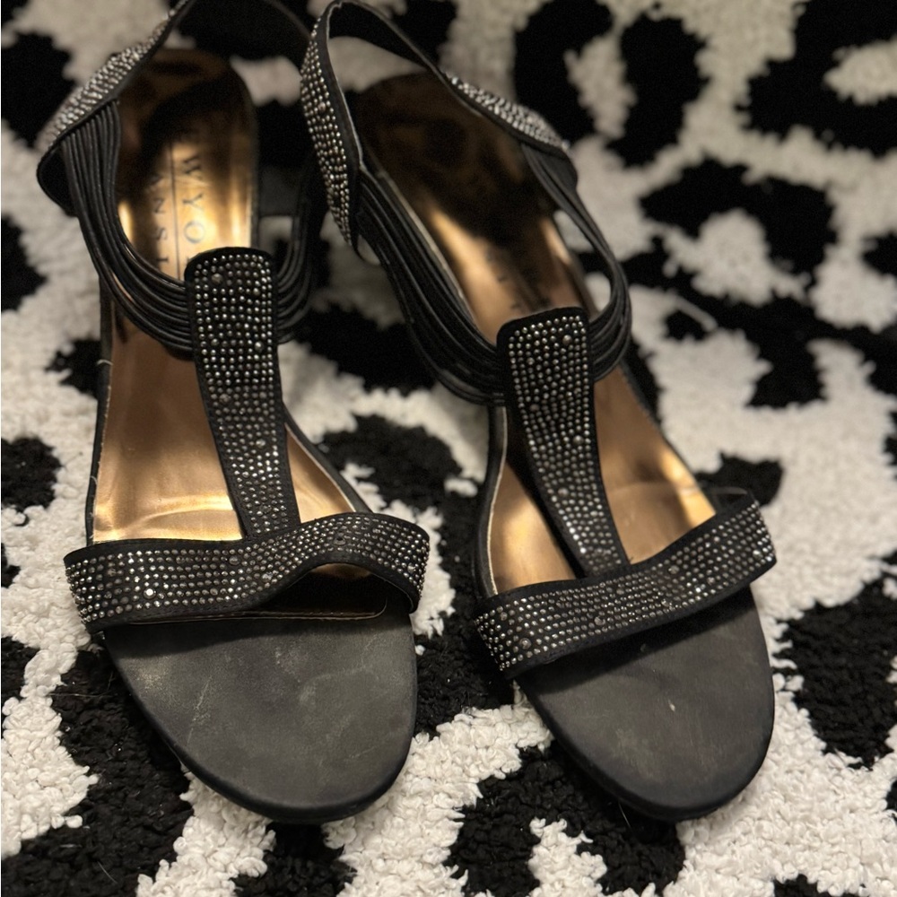 Black Strappy Rhinestone Sandals sz.11